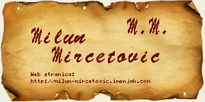 Milun Mirčetović vizit kartica